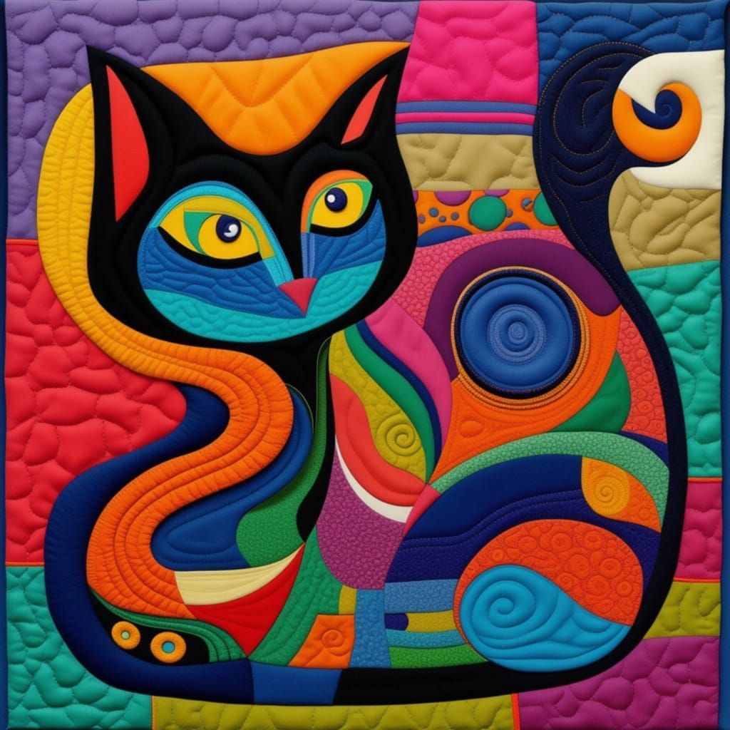 Cat in Patchwork Felt Quilt Design