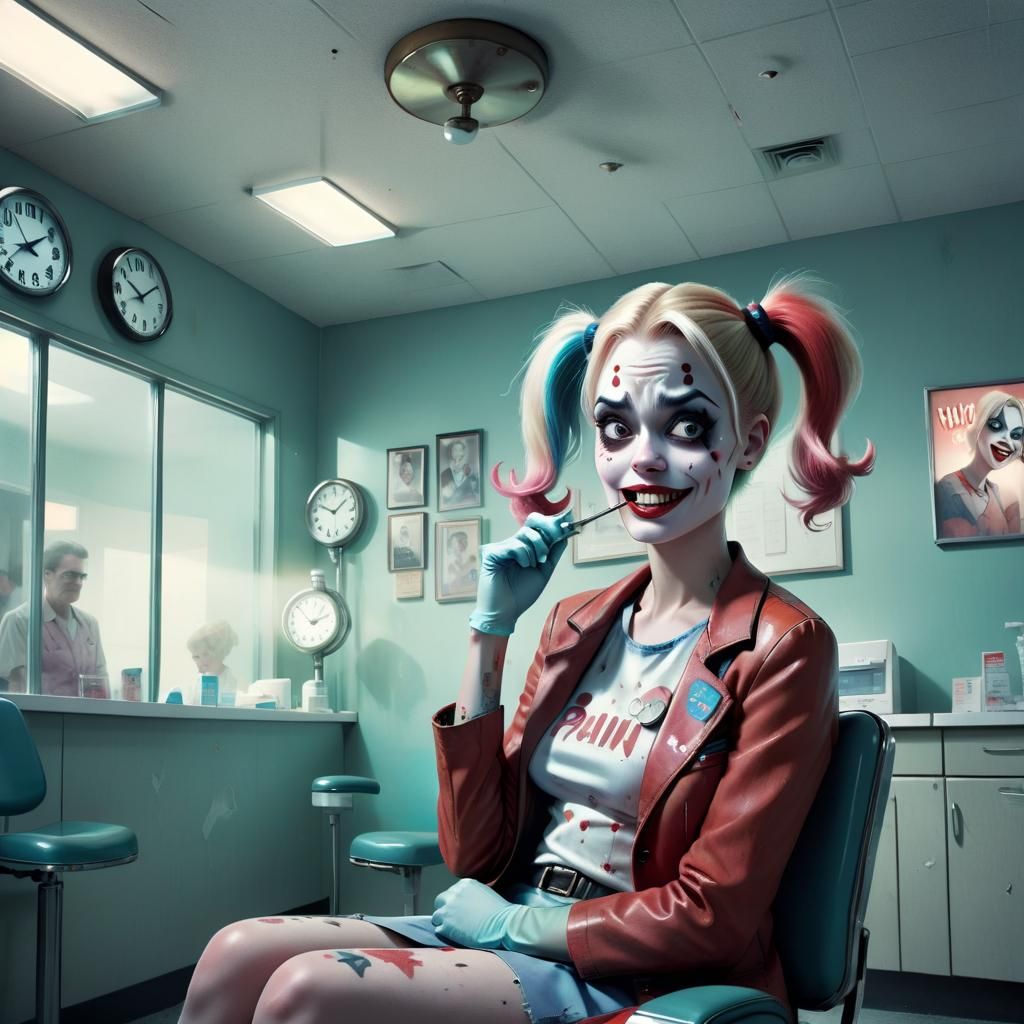 Harley Quinn, a dentist waiting room