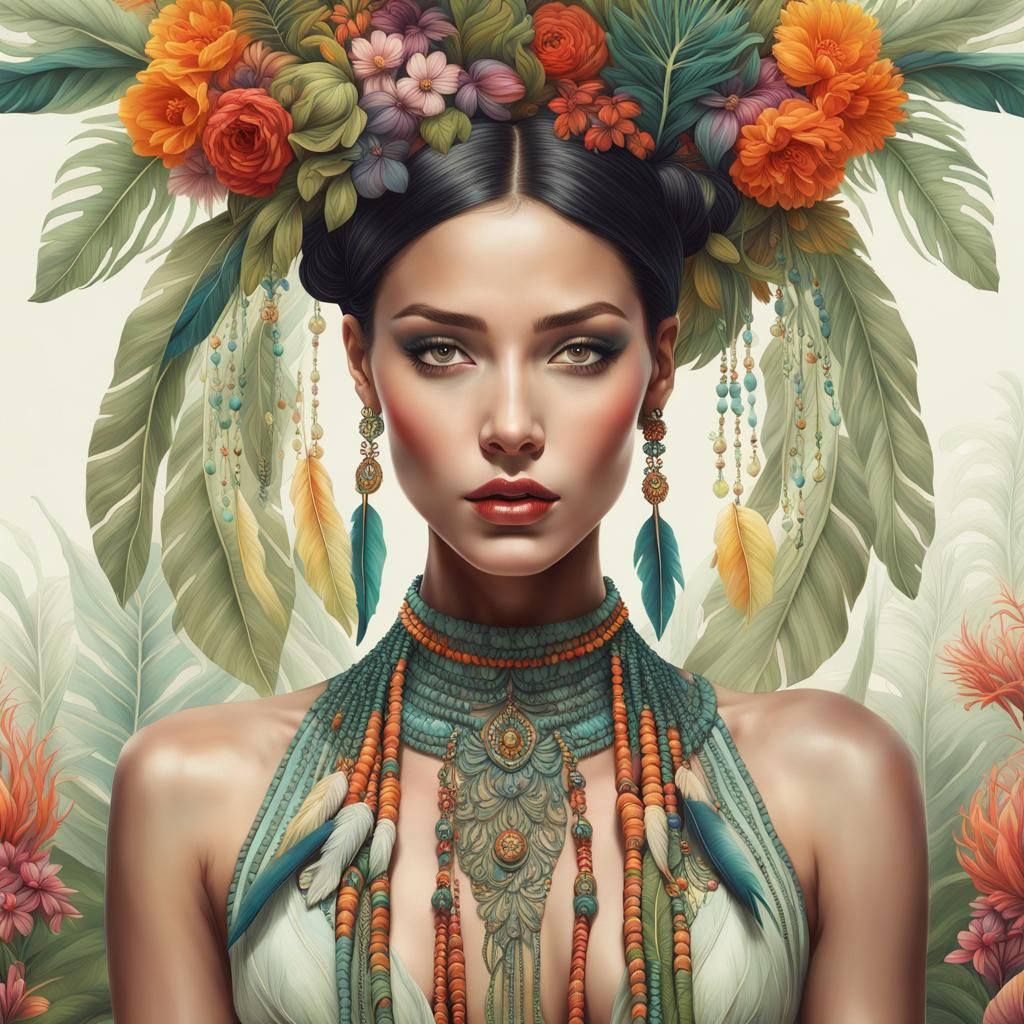 Exotic Woman in Ornate Art Nouveau Style