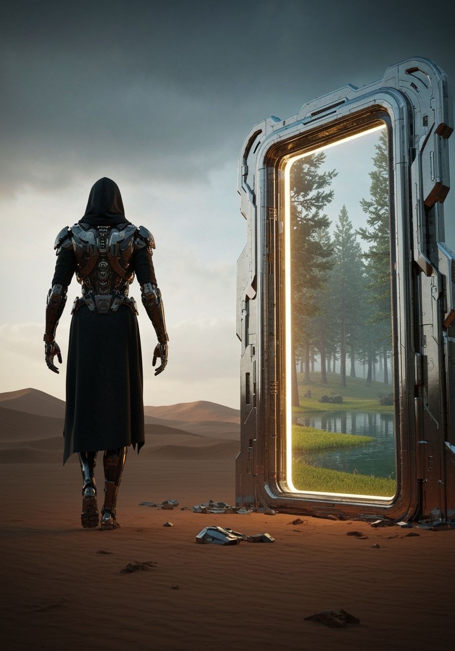 Sci-Fi Portal to Serene Forest Landscape