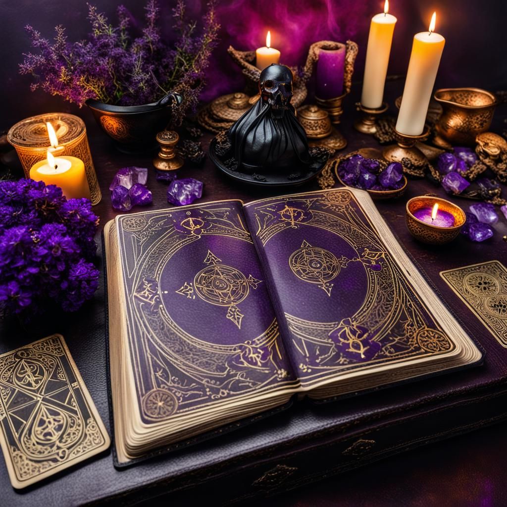 Witch's Table with Tarot Cards in Dark Fantasy Style
