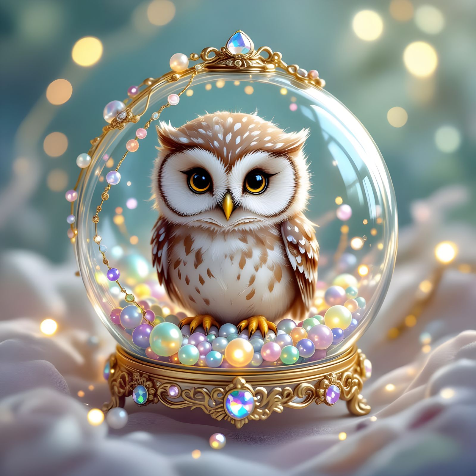 Baby Owl in Glass Jewelry Box