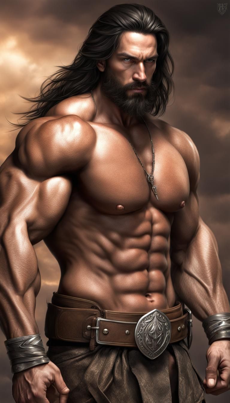 Handsome Muscular Warrior with Silver Eyes, Photorealistic