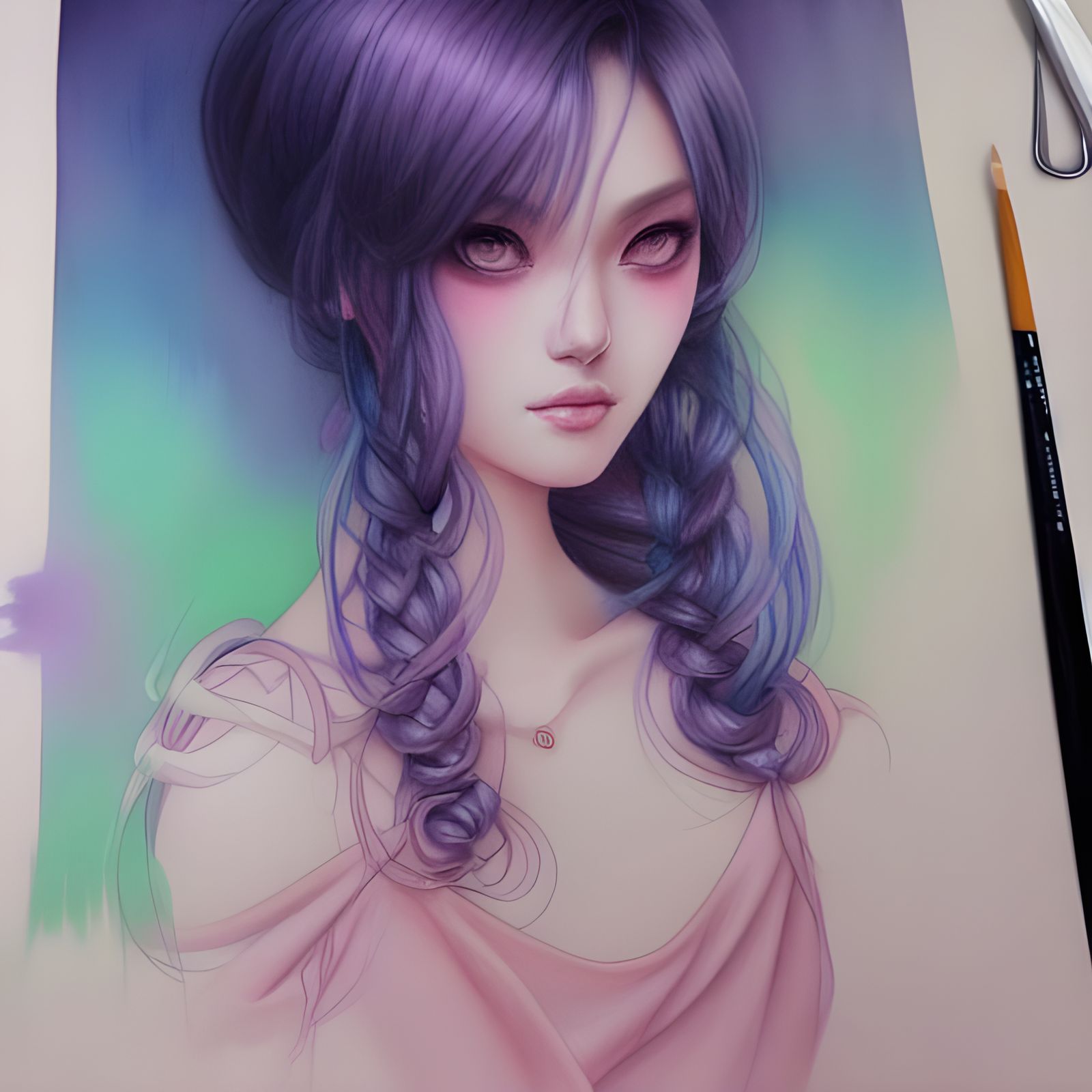 Pastel Watercolor Portrait Sketch on Canvas