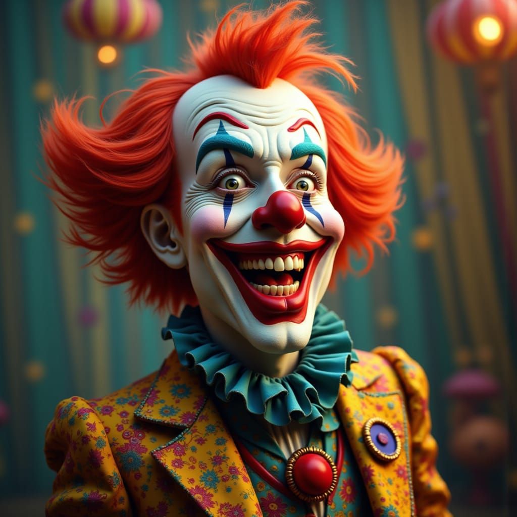 Whimsical Clown with Mischievous Eyes in Cartoon Style