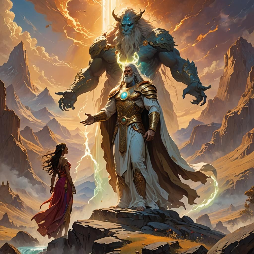 God and Goddess in Divine Golden Landscape