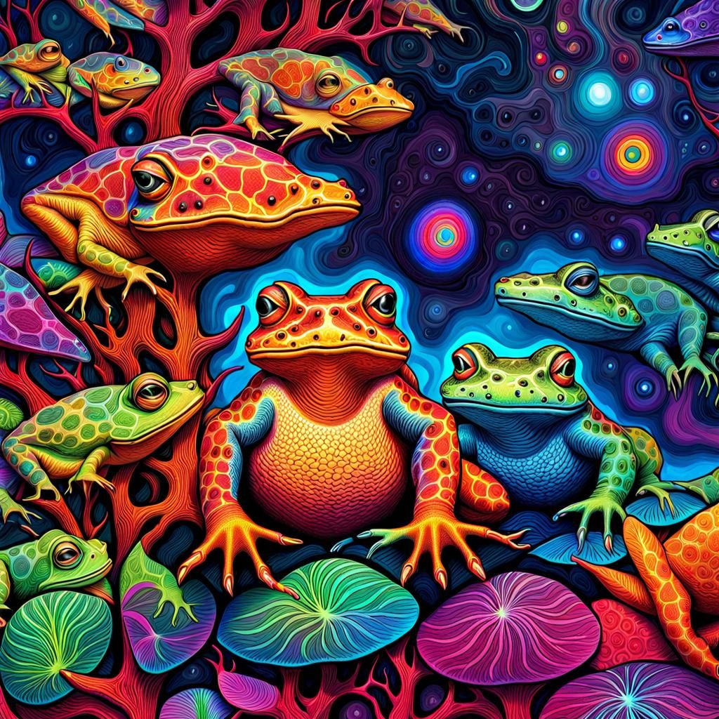 Psychedelic Mangrove with Harlequin Toads Illustration