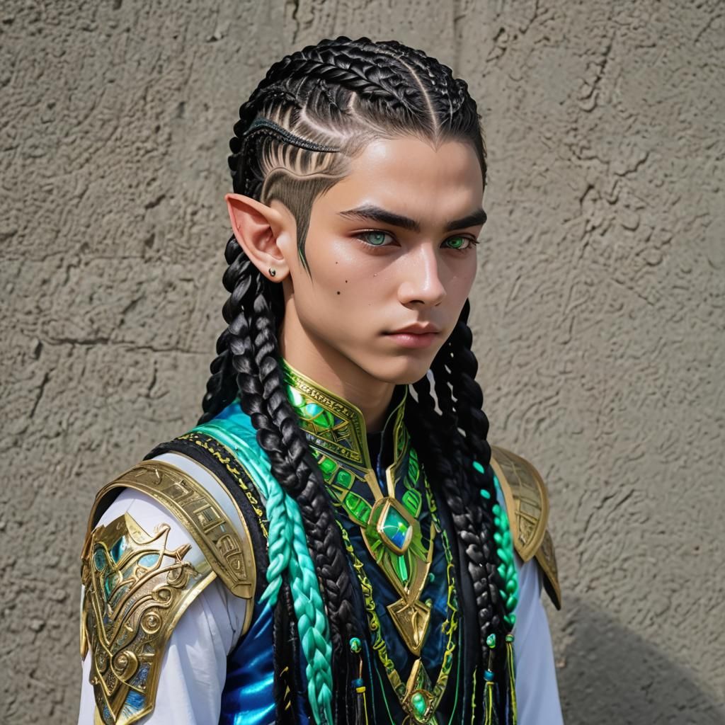 Fantasy Anime Boy with Iridescent Braids