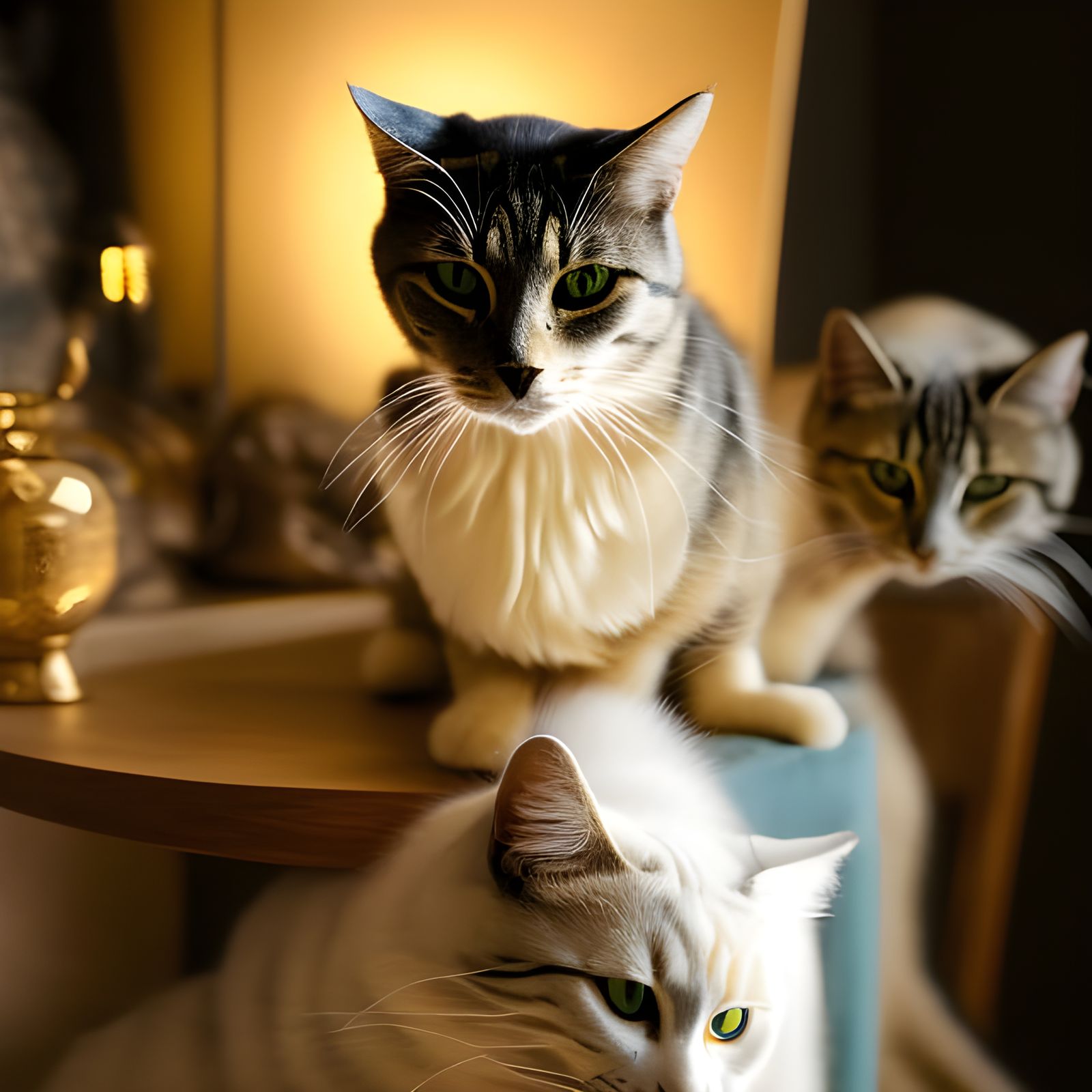 Cats Relaxing on Antique Furniture in Surreal Style