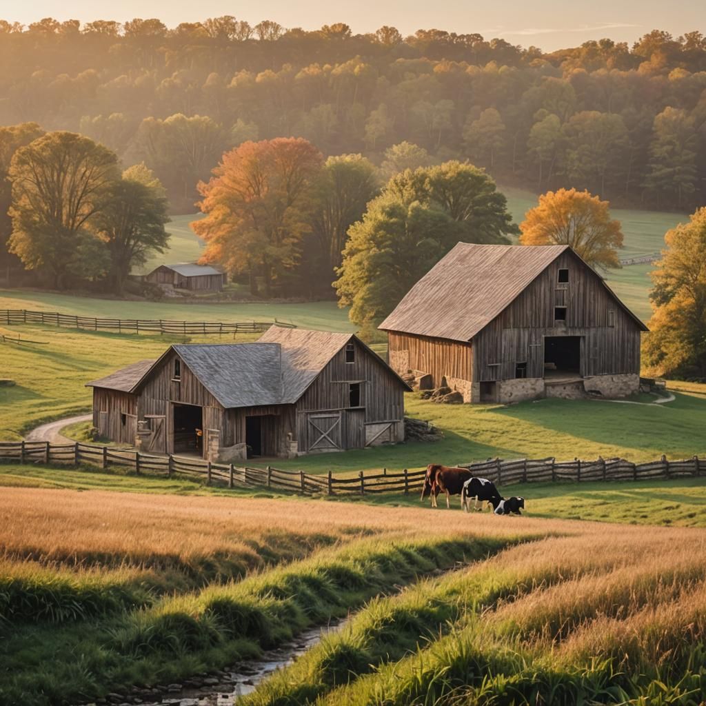 Pennsylvania Bank Barn at Sunset: Rural Landscape