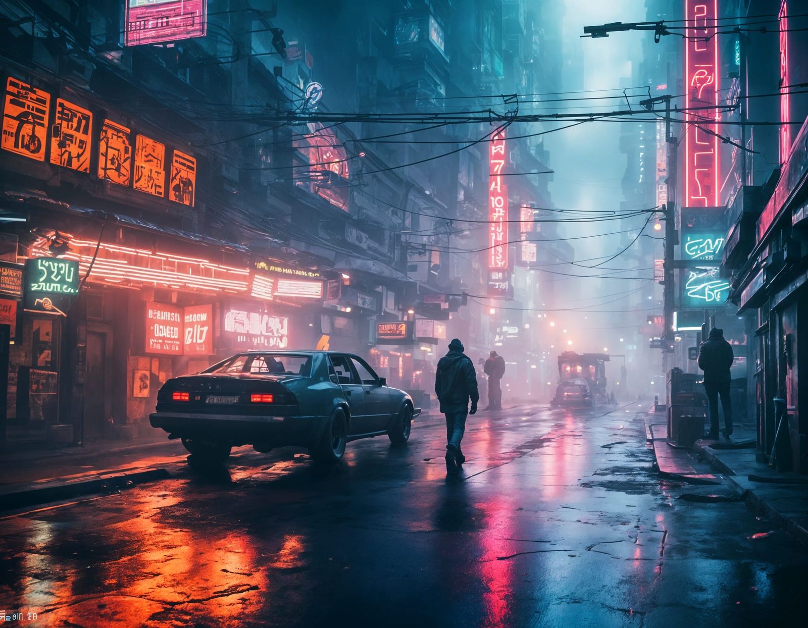 Cyberpunk Cityscape in a Futuristic Fog