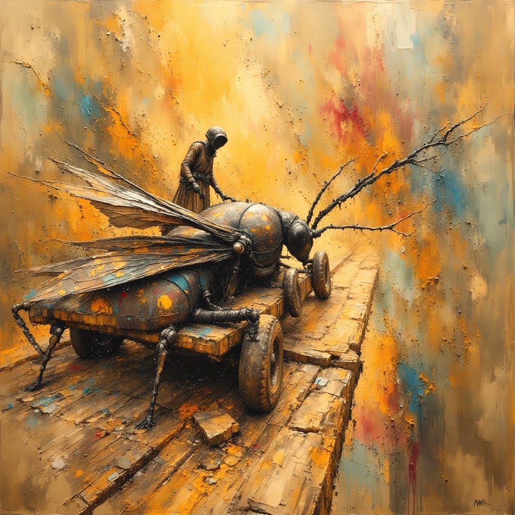 Locust Swarm Devouring Field in Dark Oil Paint Style