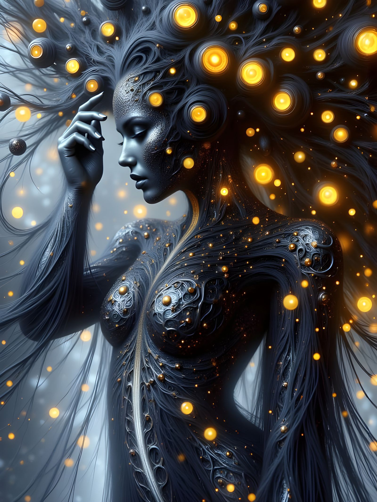 Woman with Orange Thoughts in Futuristic Photorealistic Styl...