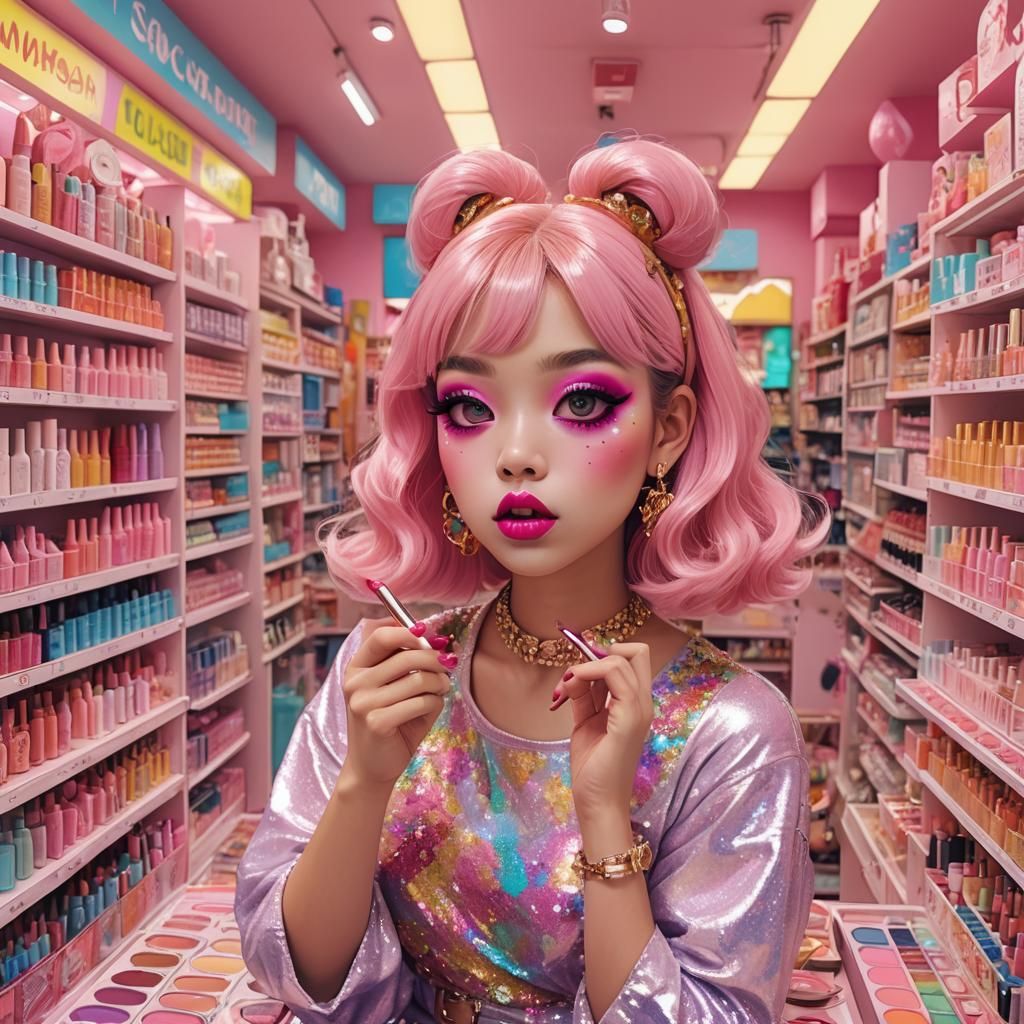 Kawaii Monster Girl in a Makeup Store