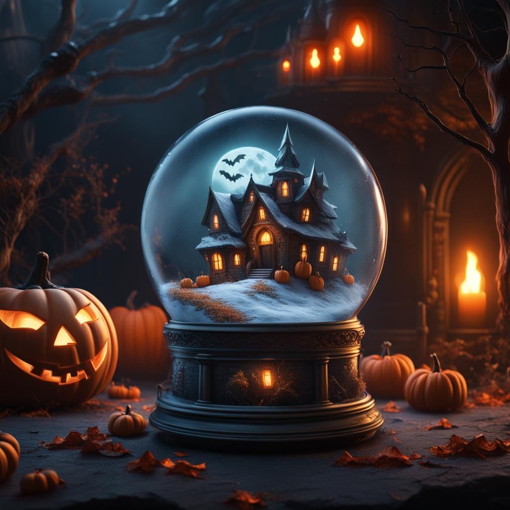 Detailed Halloween Snow Globe Concept Art