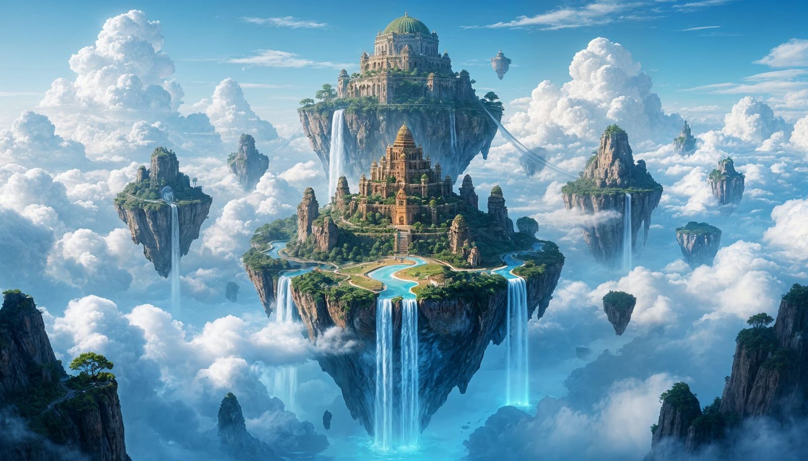Majestic Floating Islands in a Digital Painting