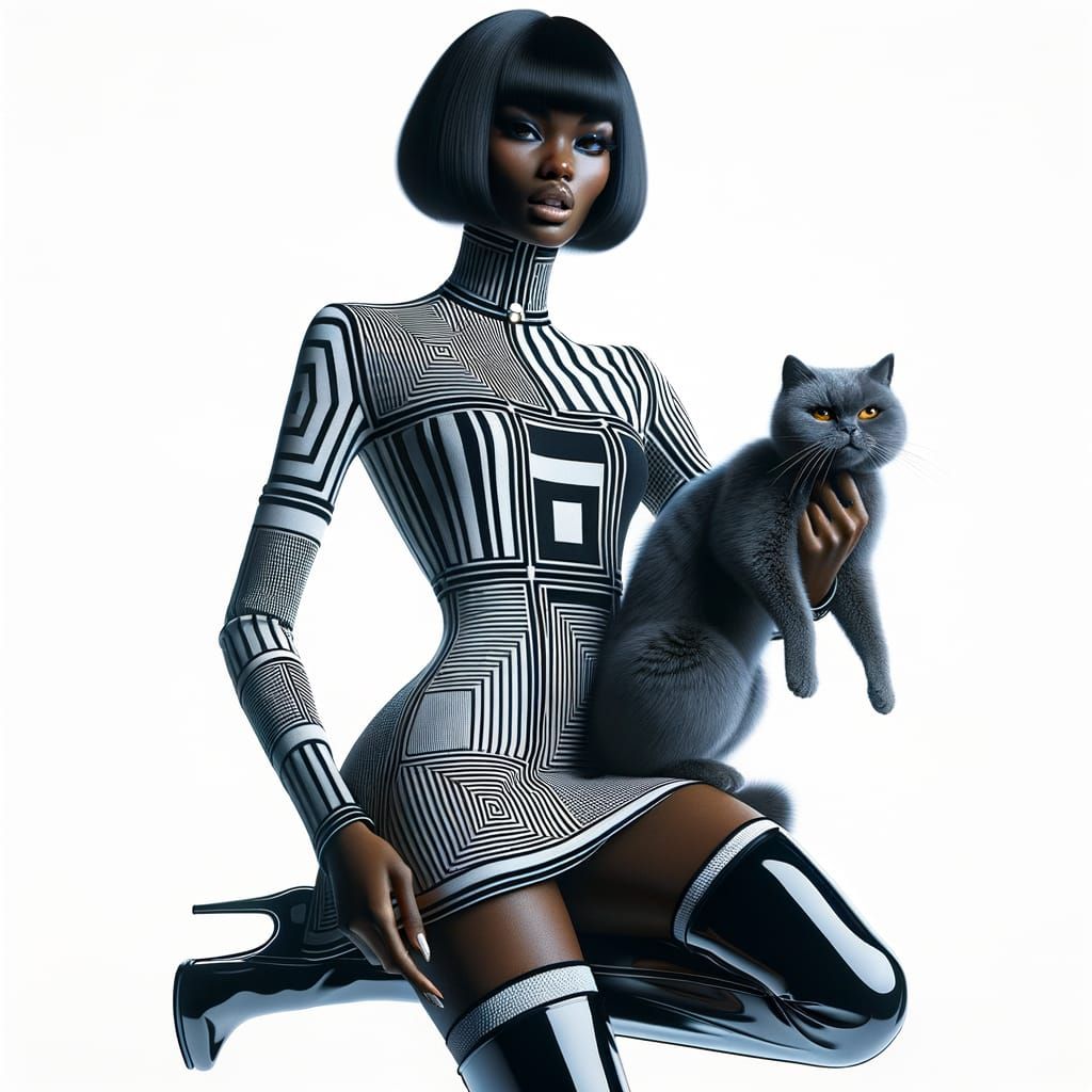 Futuristic Mod Fashion with Cat in 1960s London Style