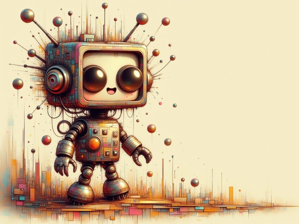 Cute Patchwork Robot in Muted Watercolor Style