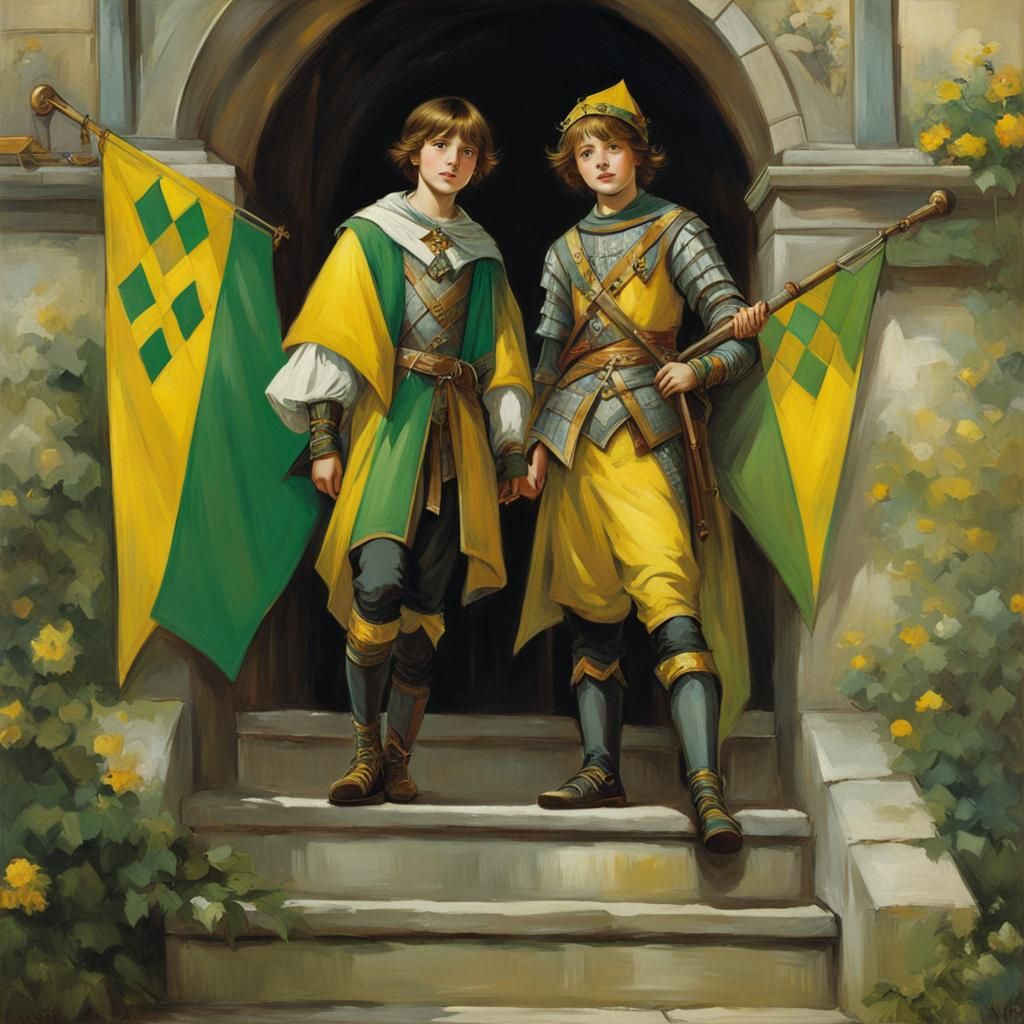 Medieval Tower with Cheerful Children in Waterhouse Style