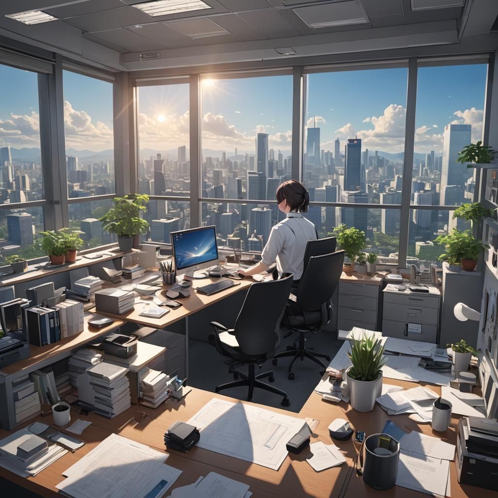 Anime Style Office with a View