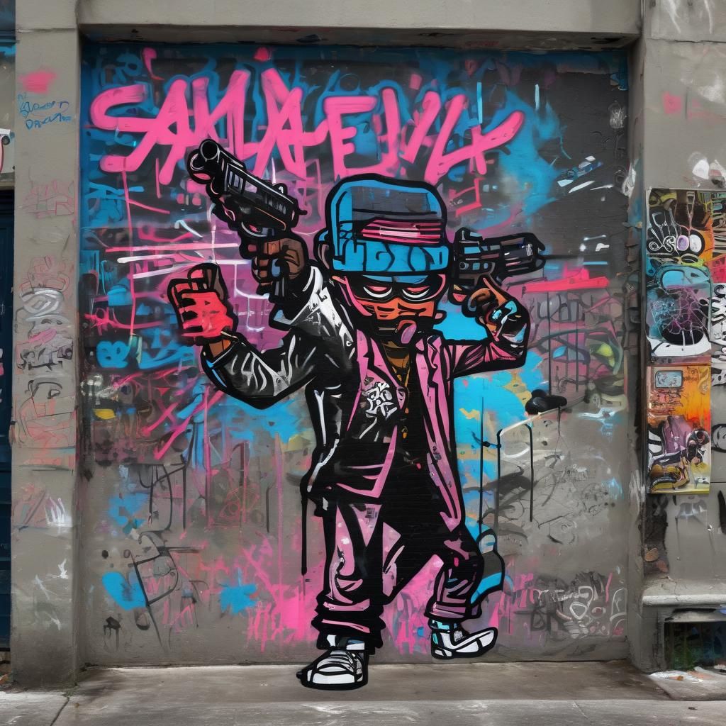 Hitman in Miami with Neon Gun, Graffiti Art