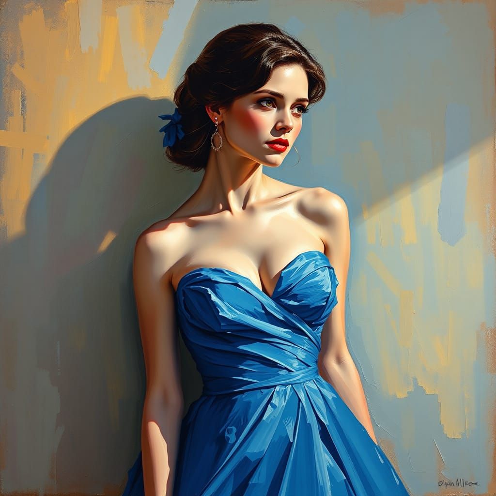 Christine Daae in Blue Gown, Neo-Impressionist Style