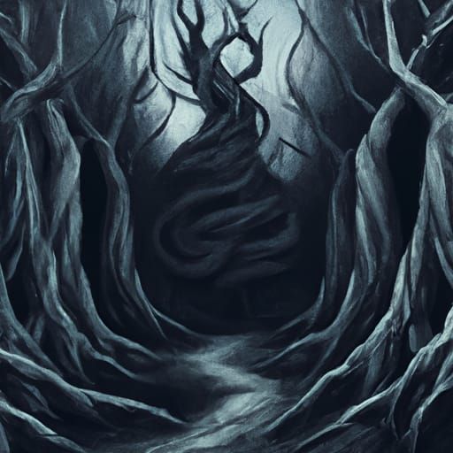 Dark Spooky Forest in Tribal Art Style