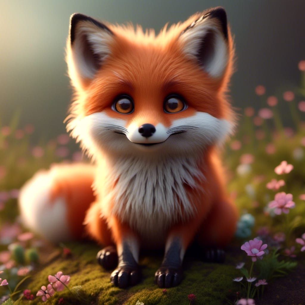 Adorable Smiling Baby Fox with Big Eyes