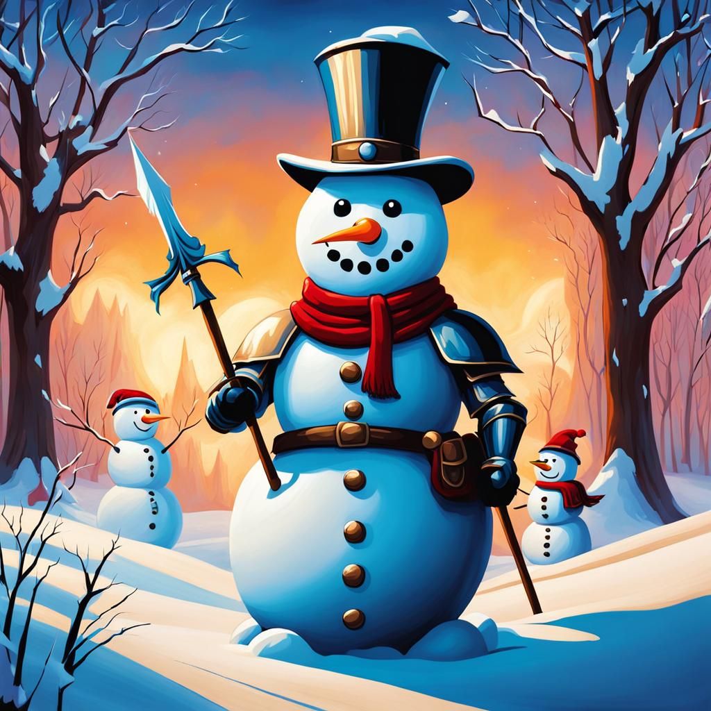 Snowman Knight Army in Winter Fantasy Landscape