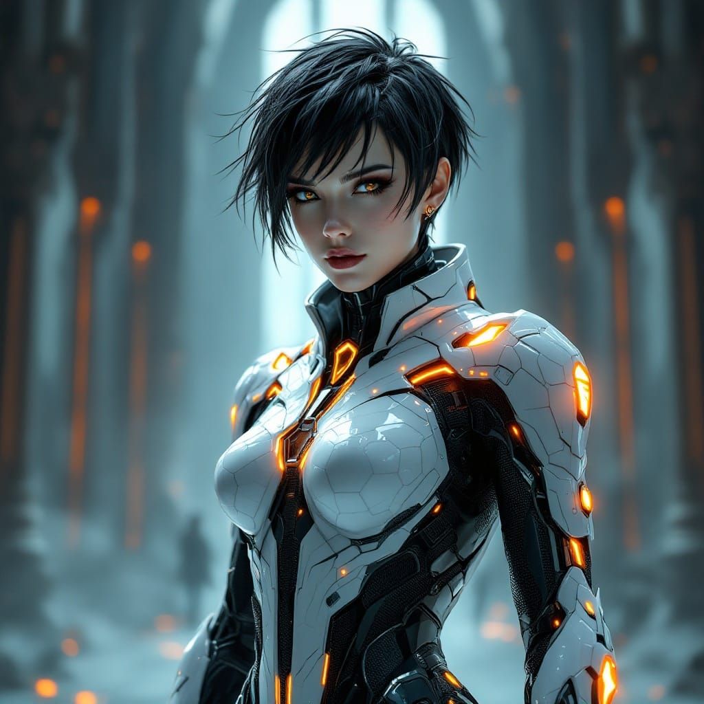 Ethereal Goth Demon Hunter Lady in Futuristic Armor