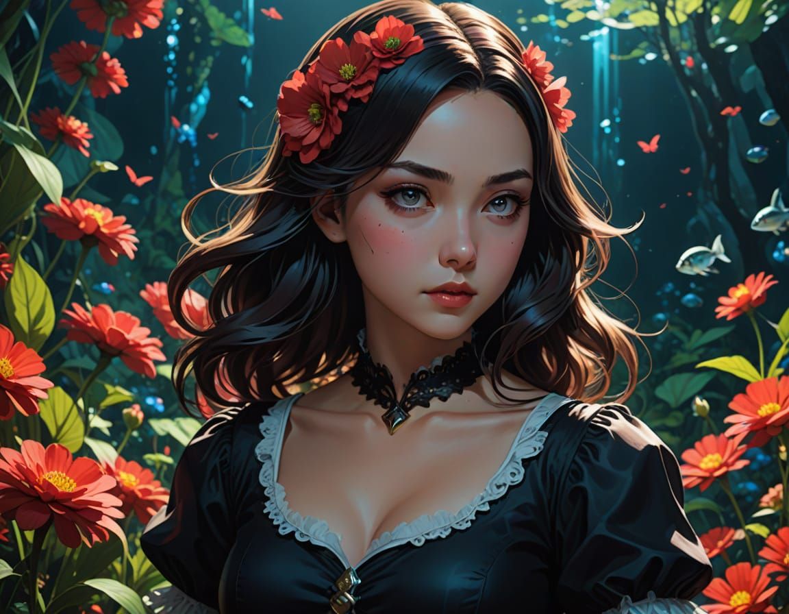 Alice in Wonderland in a Vibrant, Cyberpunk Wonderland