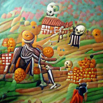 Halloween Skeleton in Candy Village Painting
