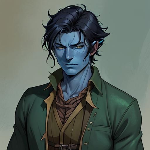 Blue-Skinned Farmer in Dungeons and Dragons Style