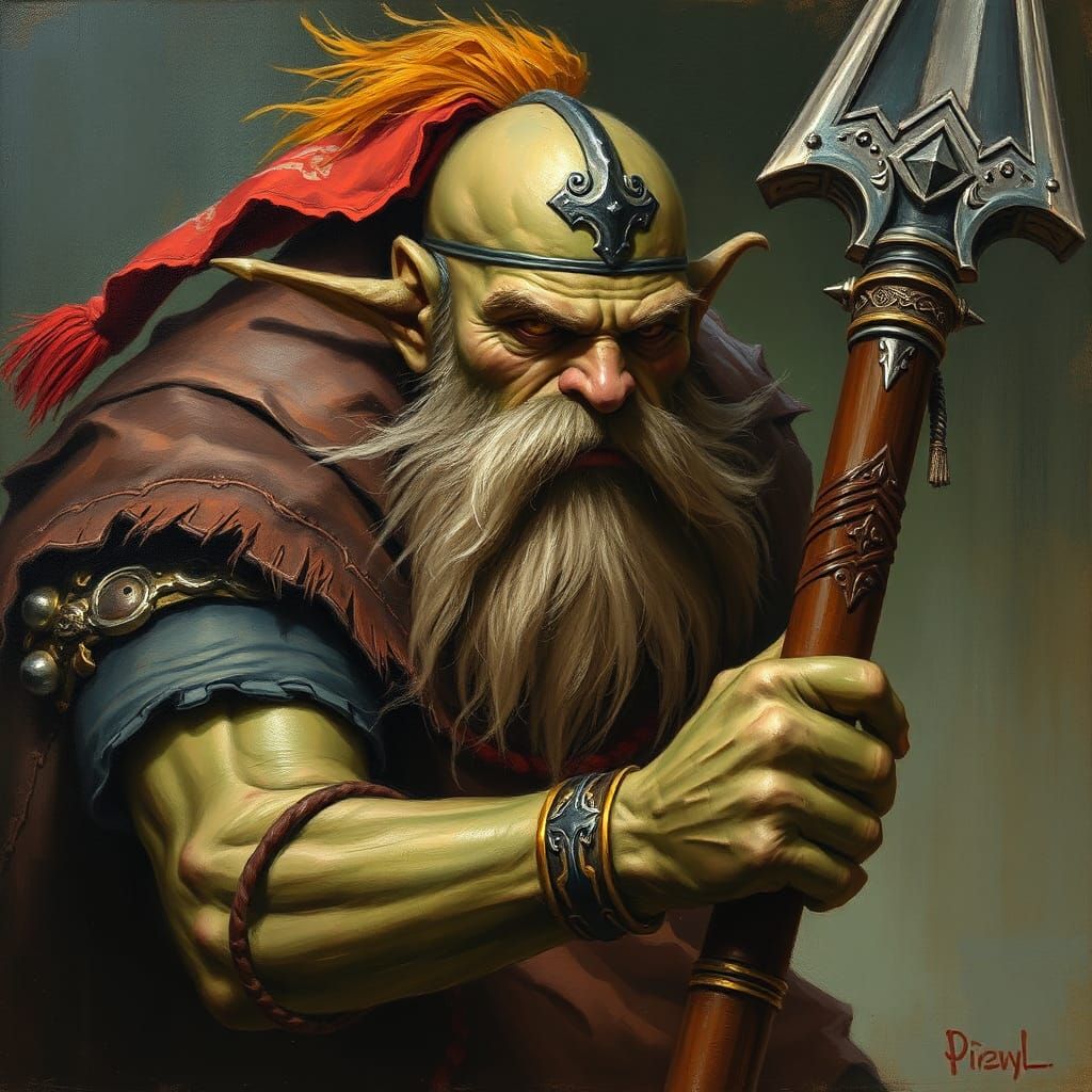 Orc Cleric Berserker in Detailed Oil Painting