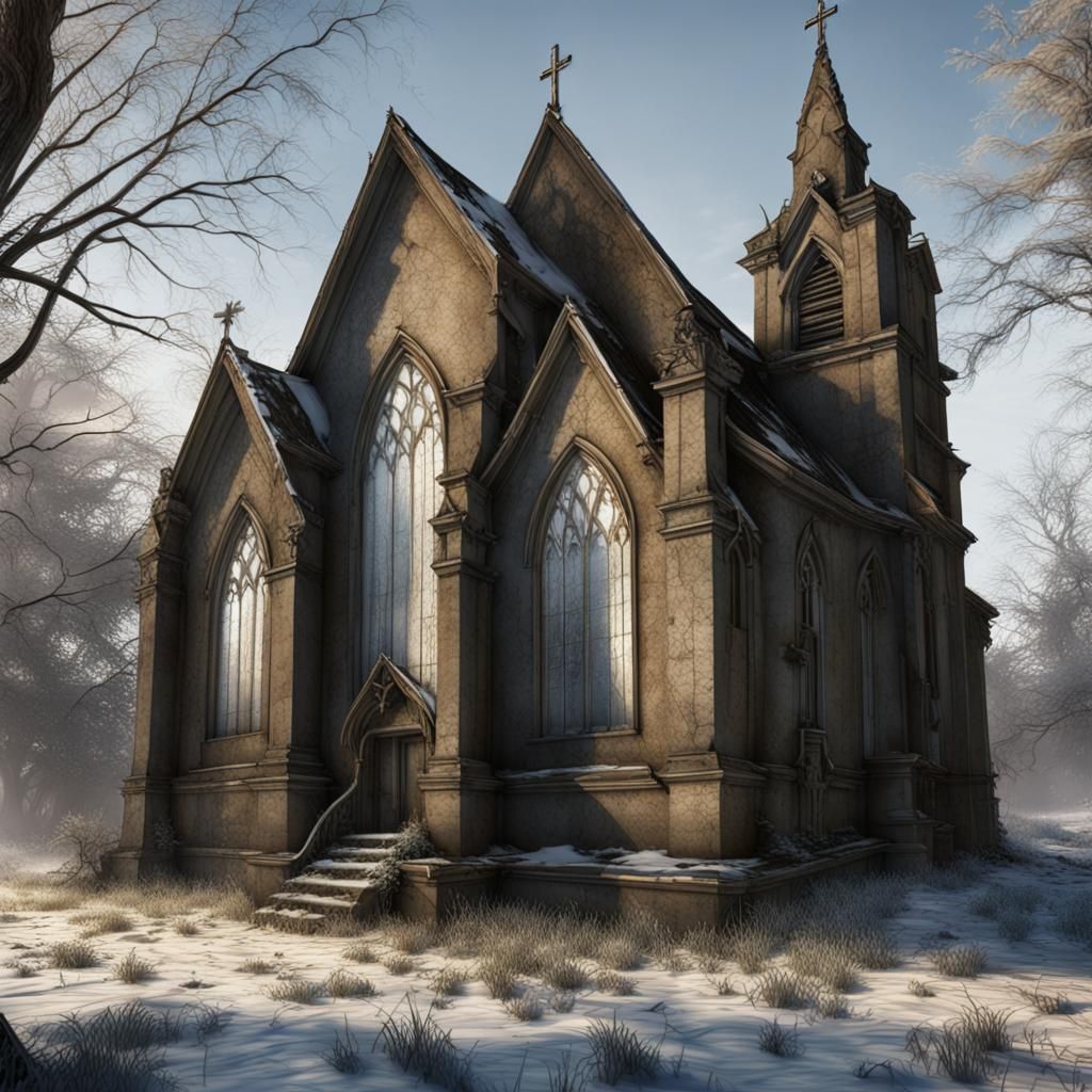 Abandoned Church in Snow, Photorealistic Octane Render