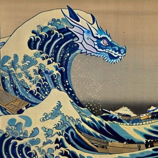 Majestic Blue Dragon in Japanese Art Style
