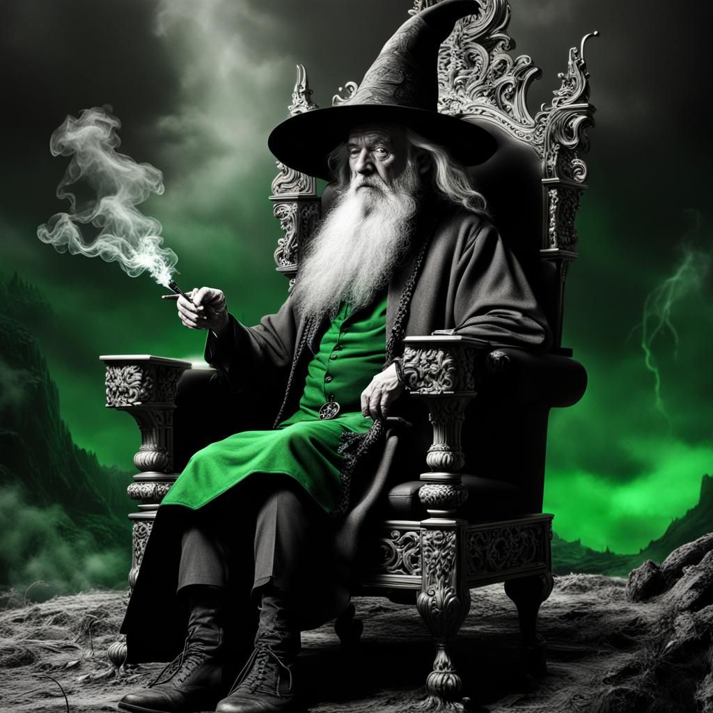 Black and White Wizard with Green Hat