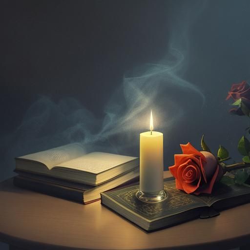 Ethereal Candlelit Book and Rose Still Life
