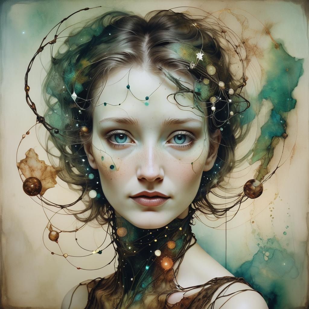 Rustic Astronomer in Rainforest: Surreal Digital Portrait