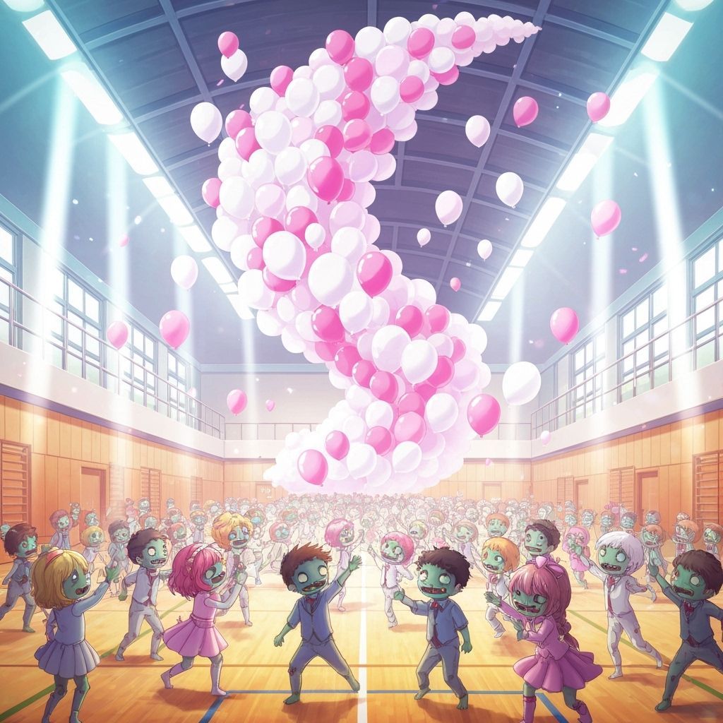 Anime Zombies Dance Under Falling Balloons at Prom