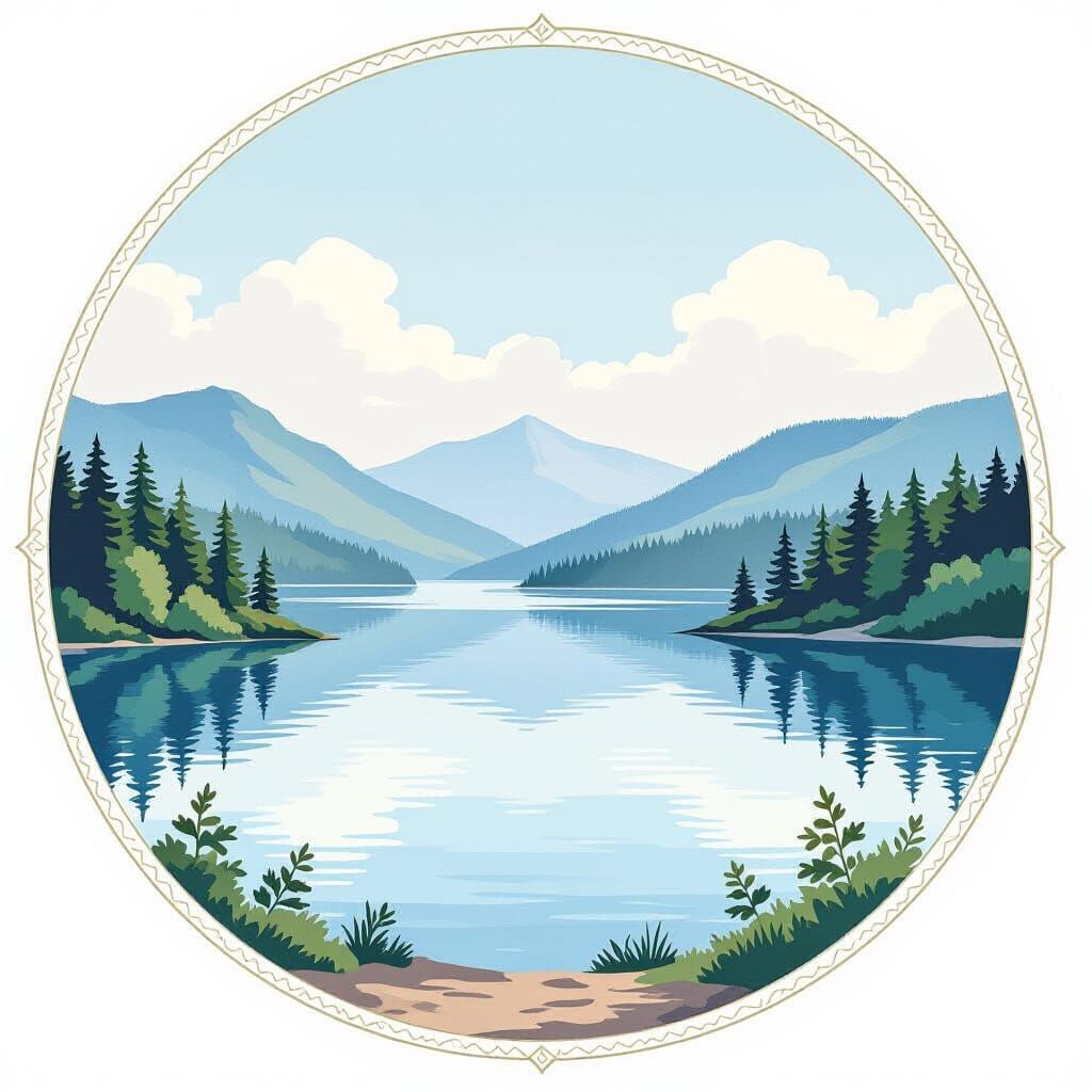 Serene Mountain Lake Scene in Watercolor Style