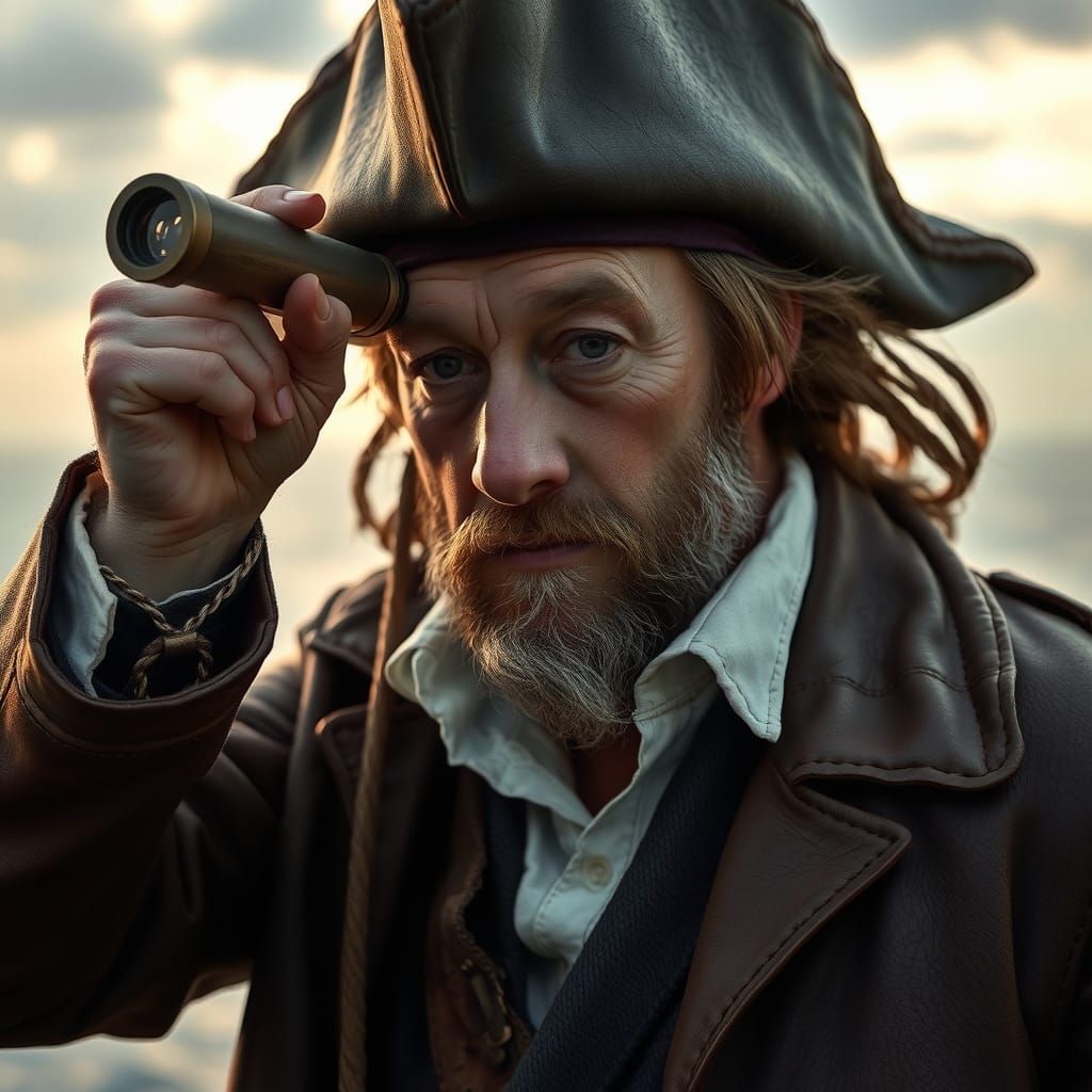 Pirate Captain with Spyglass in Rembrandt Lighting
