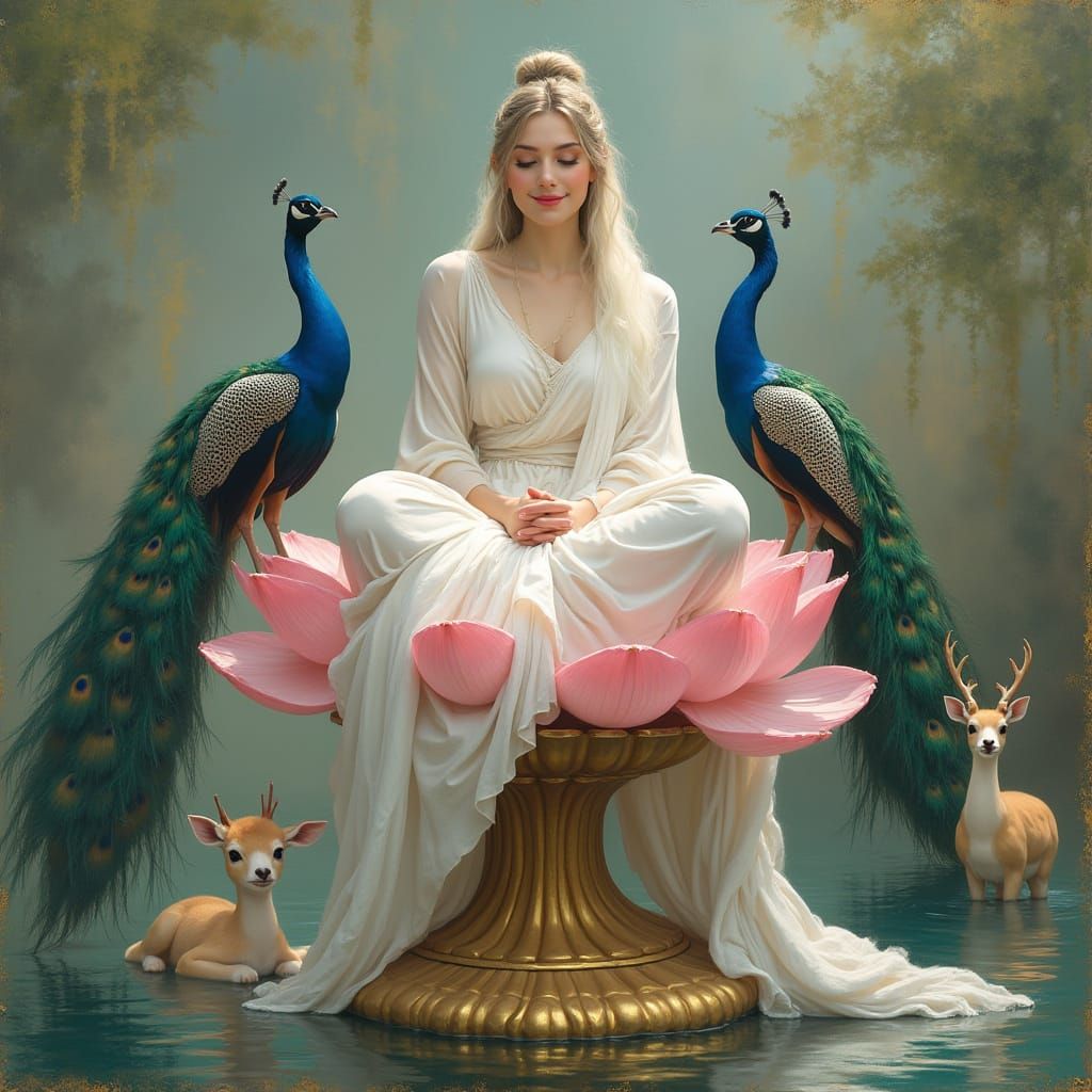 Goddess on Lotus Flower in Impressionist Style