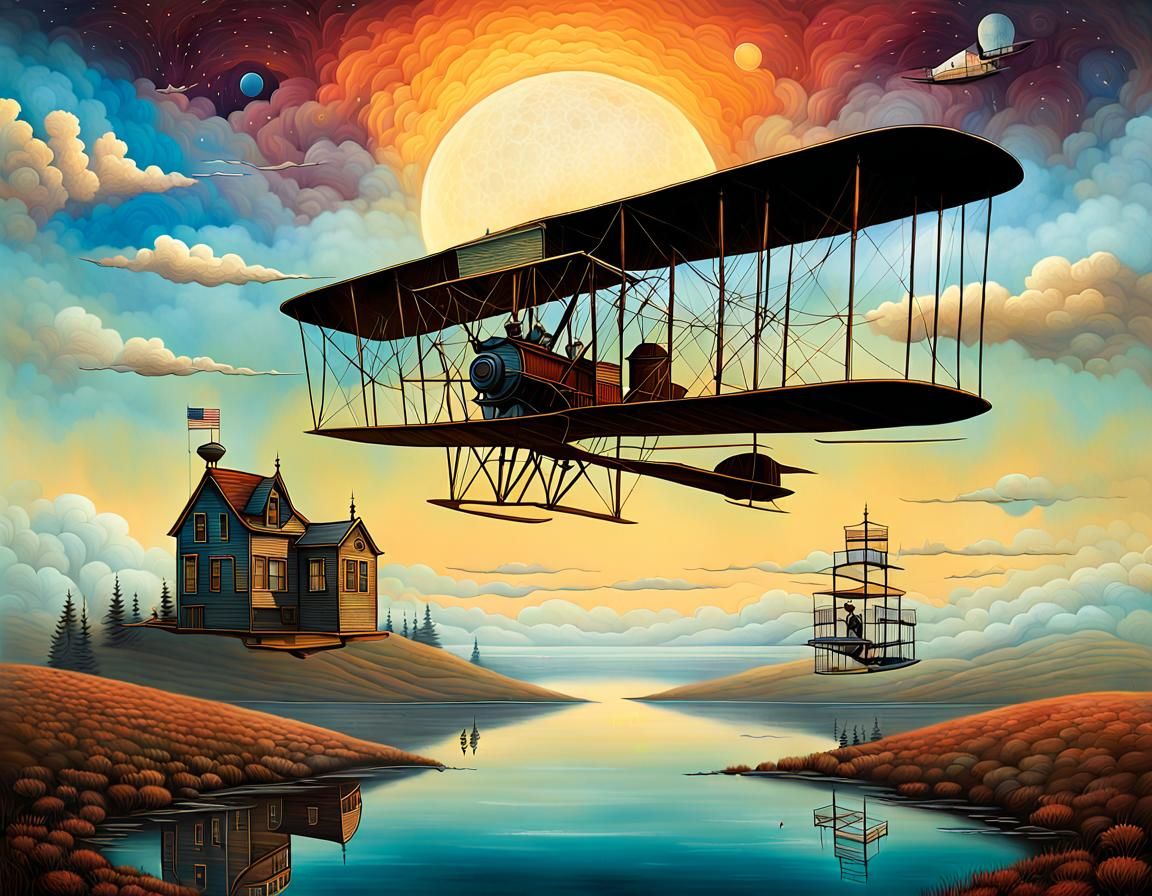 Wright Brothers First Flight: Victorian Digital Illustration
