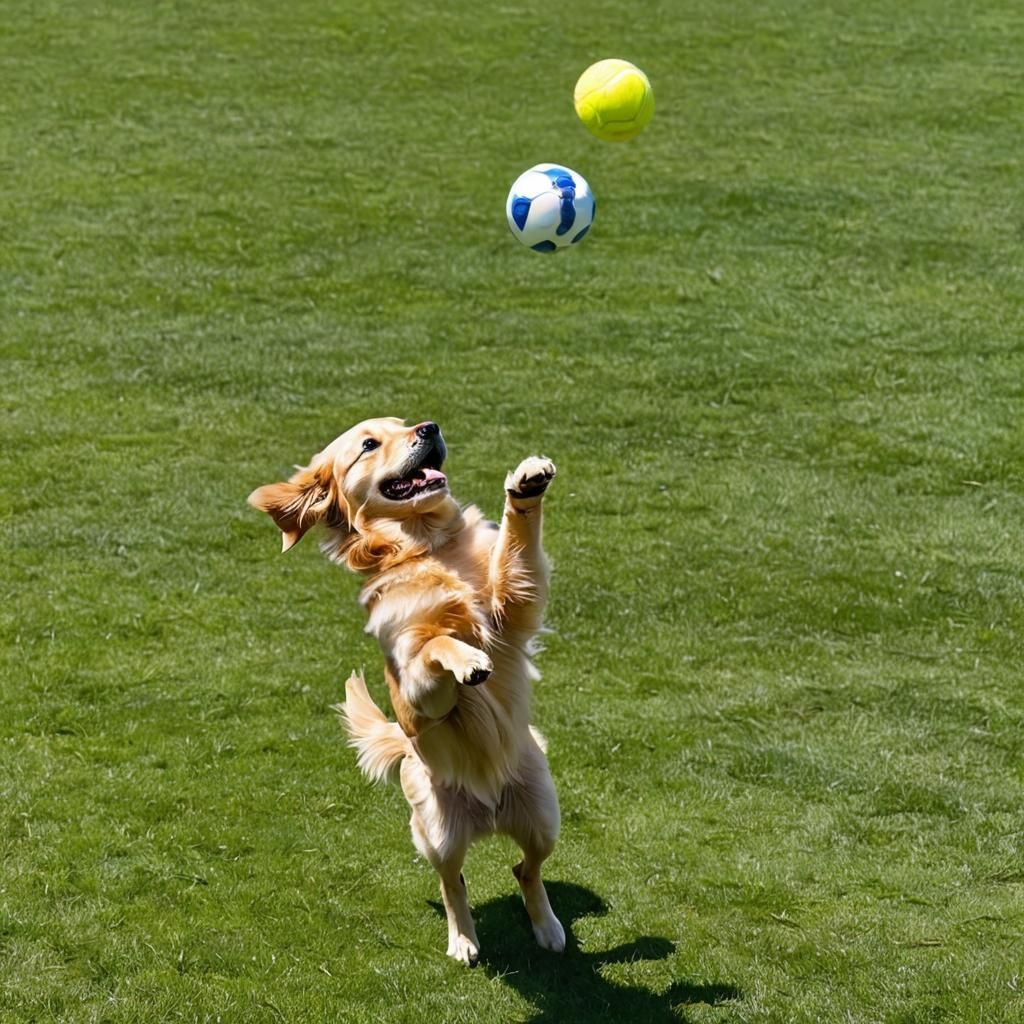 Golden Retriever Catches Ball in Sunny Park