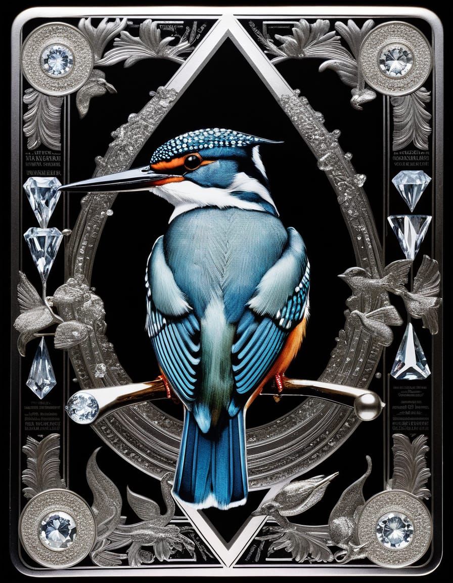 Kingfisher Diamond Card in Surrealist Style