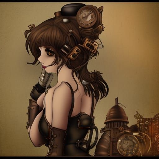 Steampunk Wolf Girl with Engine