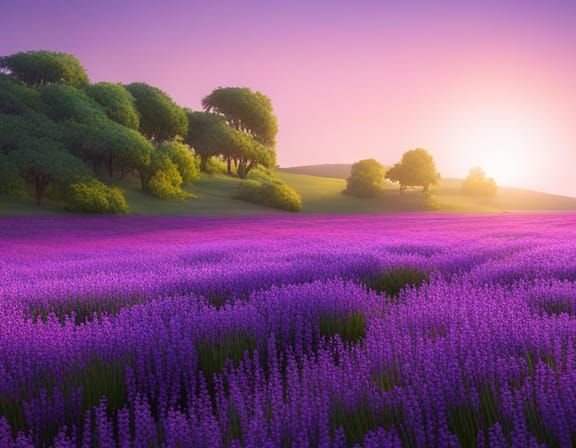 Lilac Lavender Field at Purple Sunrise: 8K Concept Art