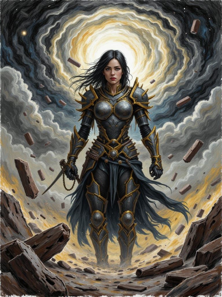 Cosmic Warrior Woman in Dark Fantasy Style