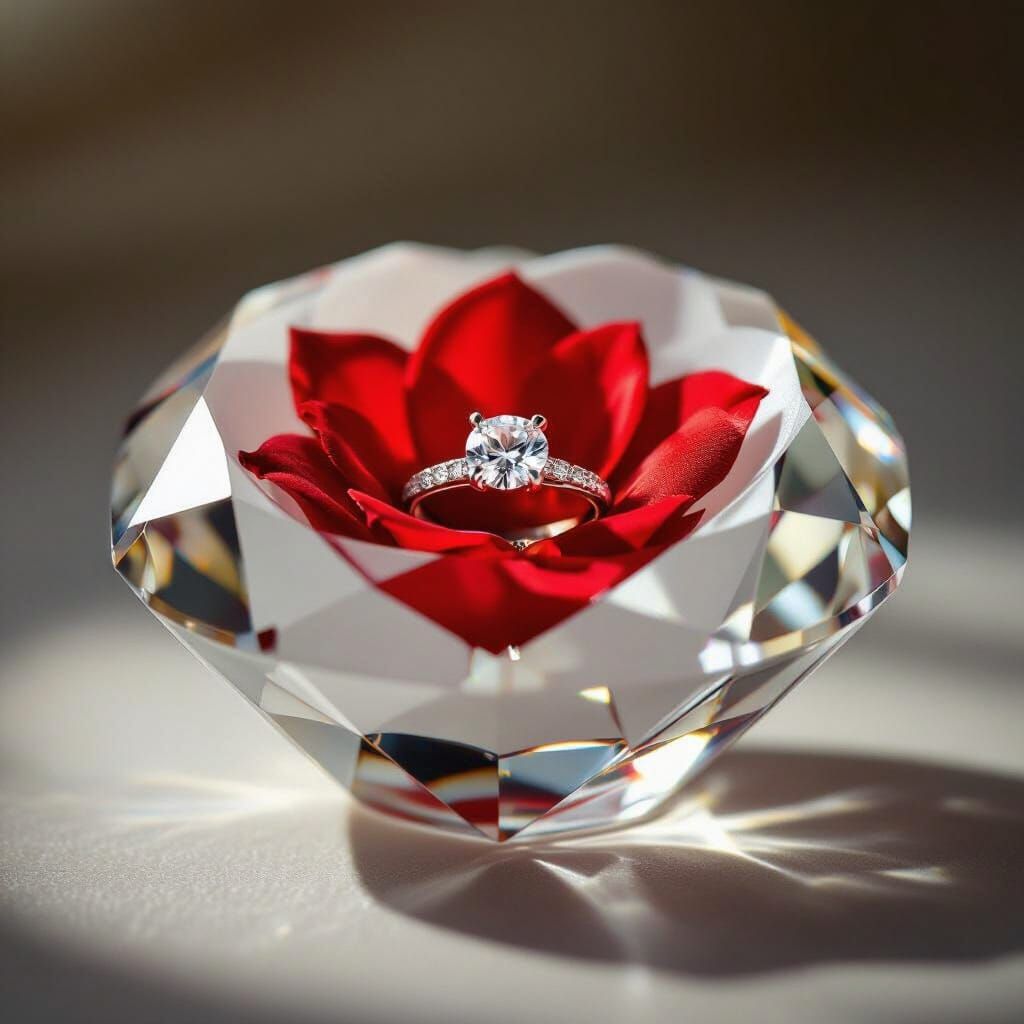 Diamond Ring Holder with Red Fabric Flower
